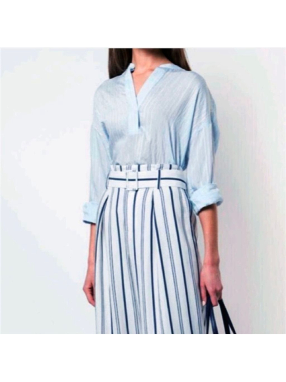 Vince Powder Blue Striped Drape Blouse M - Picture 3 of 8